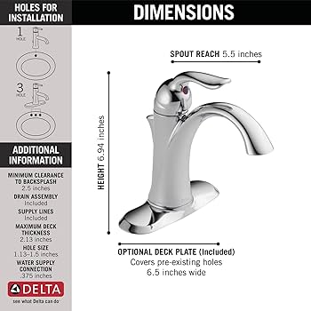 【未使用】DELTA 洗面用水栓 LAHARA 538-MPU-DST Delta Lahara Chrome Bathroom Faucet 1 Hole, Single Hole